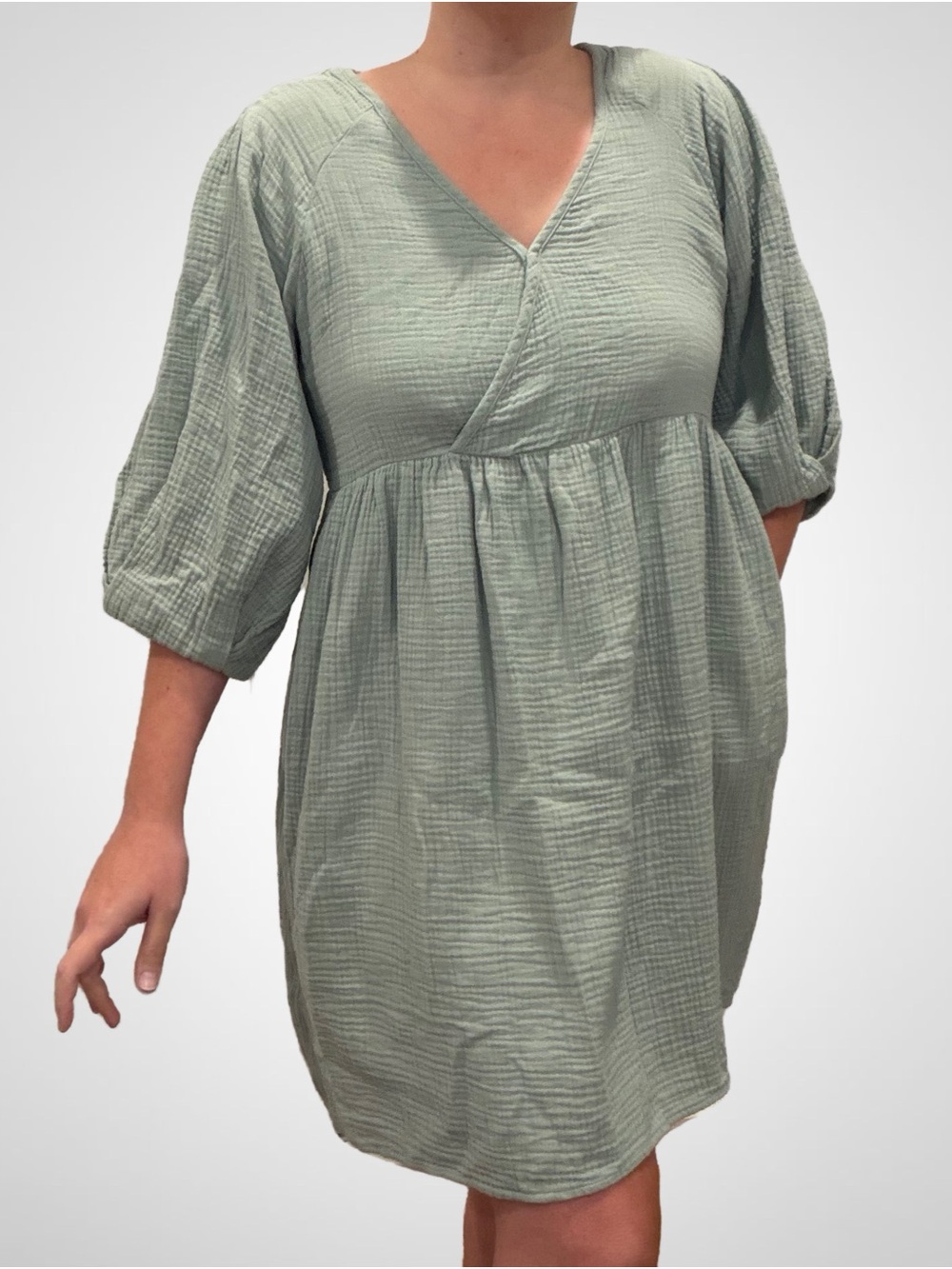 Madewell Marianna Frosted Sage Puff Sleeve Dress, Size L